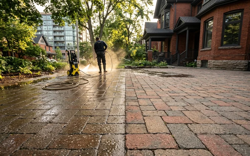 Wet-look sealer beside natural matte penetrating sealer on pavers
