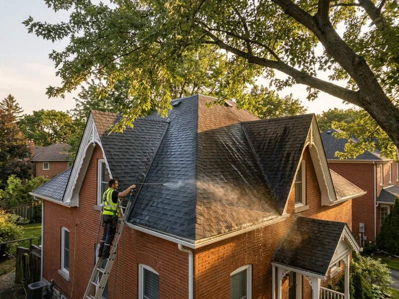 Unionville shingle roof under a silver maple during a low-pressure soft wash