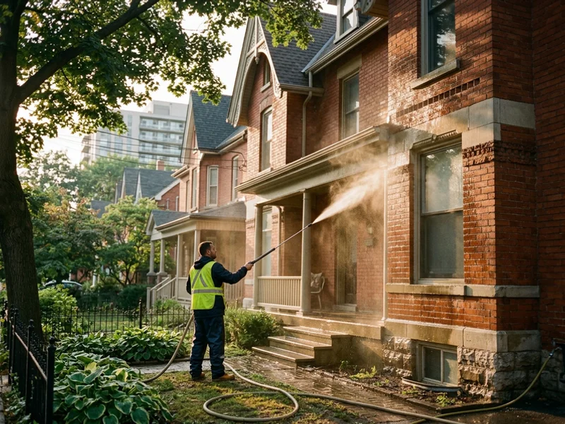 Cabbagetown heritage limestone and Victorian brick facade after a low-pressure soft wash