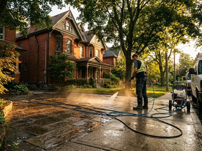 Clean concrete driveway and stone walkway at a Rosedale heritage home after hot-water power washing
