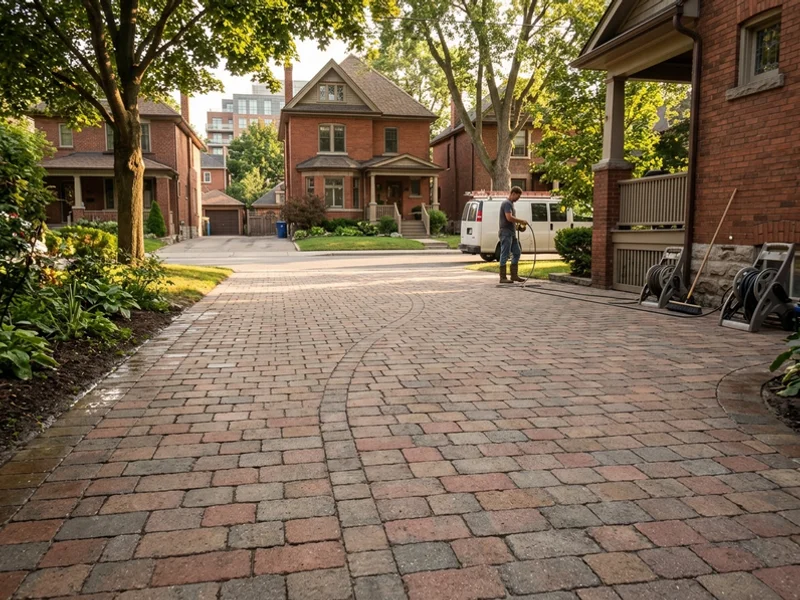 Leaside interlock driveway after cleaning, polymeric re-sanding and sealing