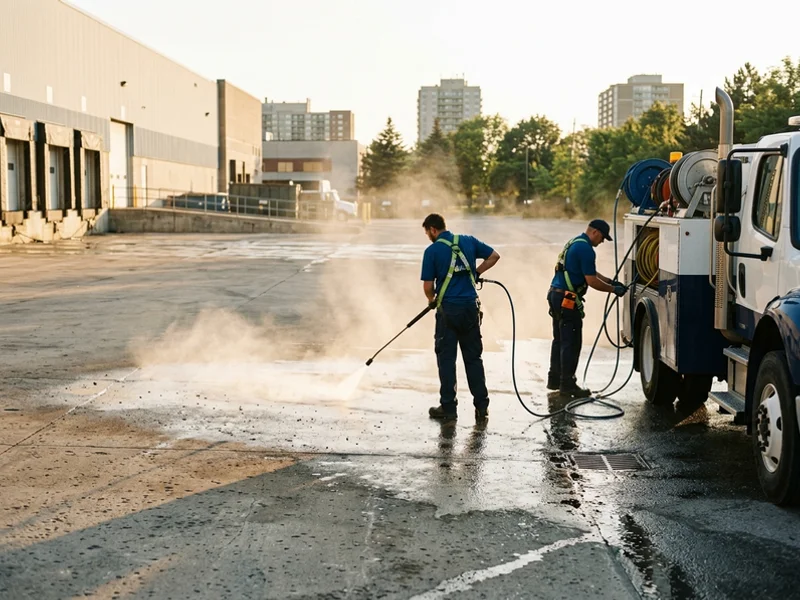 Loading dock washout at a Concord, Vaughan warehouse with hydrovac containment