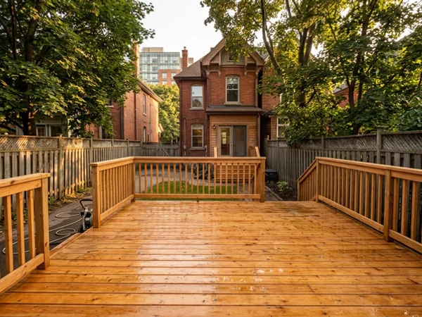 Deck pressure washing Toronto cedar deck in Riverdale (after)