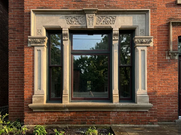 Soft washing Toronto heritage limestone in Cabbagetown (after)