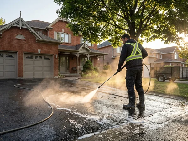 Woodbridge asphalt driveway cleaned of oil drips