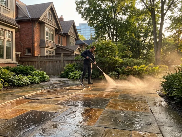 Patio stone and walkway in Lawrence Park after pressure washing