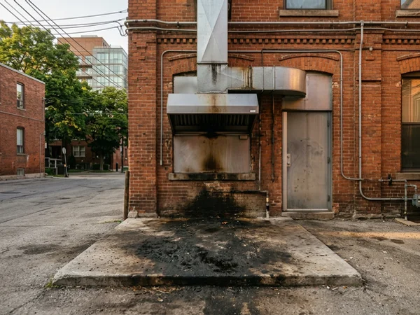 Restaurant power washing Toronto hood apron degreasing in Little Italy (before)