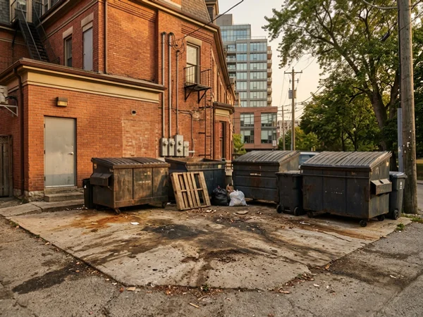 Dumpster pad cleaning Toronto degreasing in Trinity Bellwoods (before)