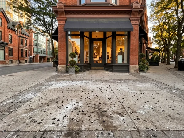 Storefront cleaning Toronto sidewalk gum removal in Yorkville (before)