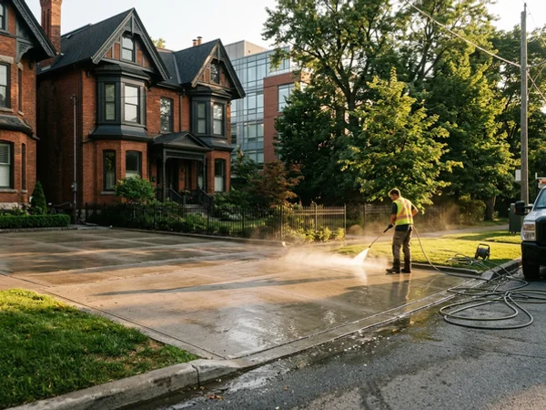 Rosedale two-car driveway after hot-water washing
