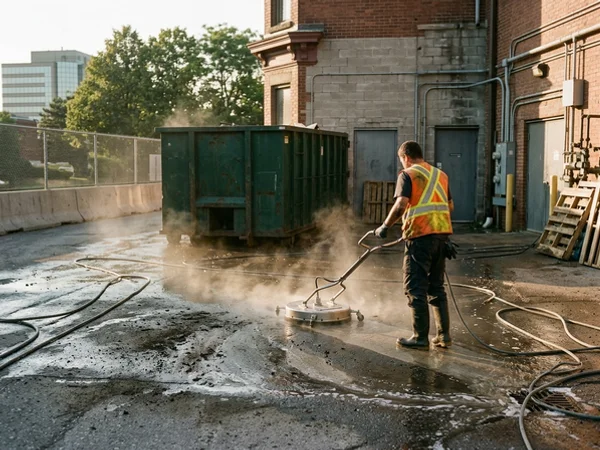 Compactor pad behind a Mississauga store being degreased