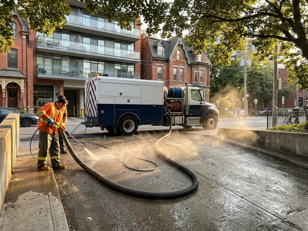 King West condo garage ramp washed with hydrovac recovery