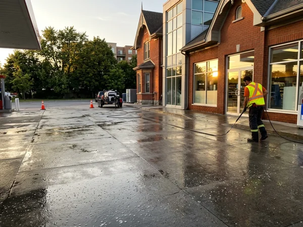 Gas station convenience store entrance after washing