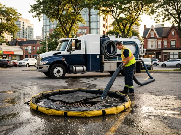 Drain cover and hydrovac recovery around a plaza catch basin