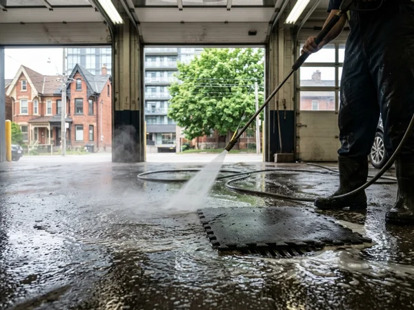 Floor drain protected during bay degreasing