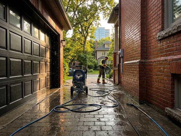Lawrence Park garage door and brick after graffiti removal