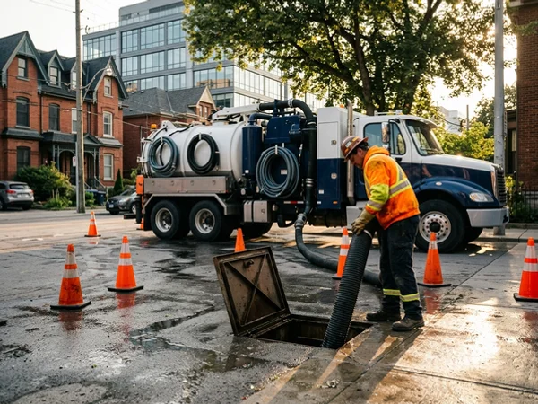 Hydrovac recovering forecourt wash water near the separator