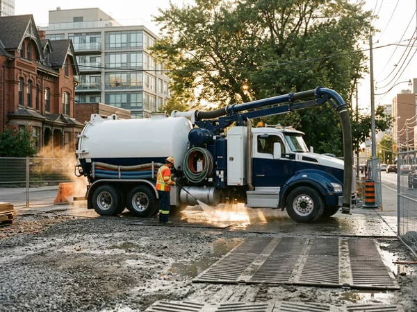 Hydrovac truck at a Toronto construction entrance