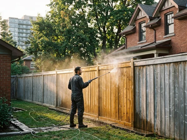 Etobicoke cedar fence restored to natural colour