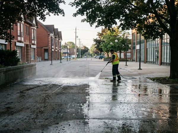 Agincourt plaza walkway at dawn, half washed