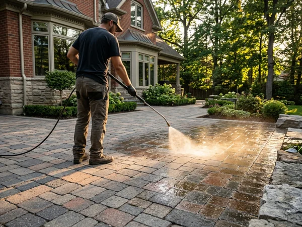 Penetrating sealer applied to an interlock patio in Angus Glen