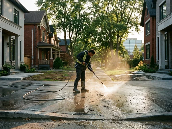 New-build driveway and walkway cleaned of construction mud