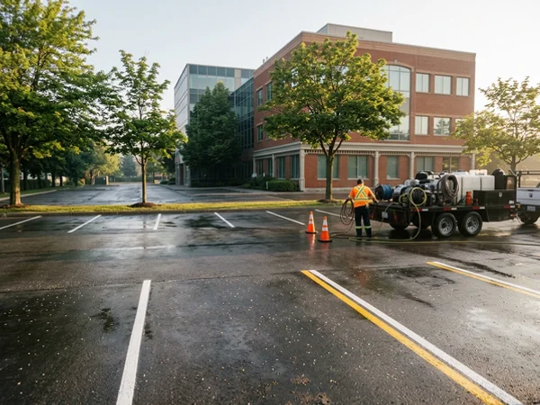Mississauga office parking lot after washing