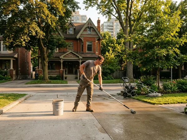 Concrete sealer applied after washing in North York