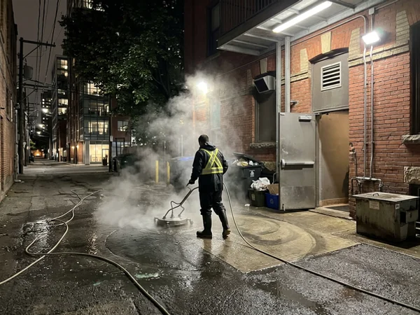 King West restaurant rear door pad degreased at night