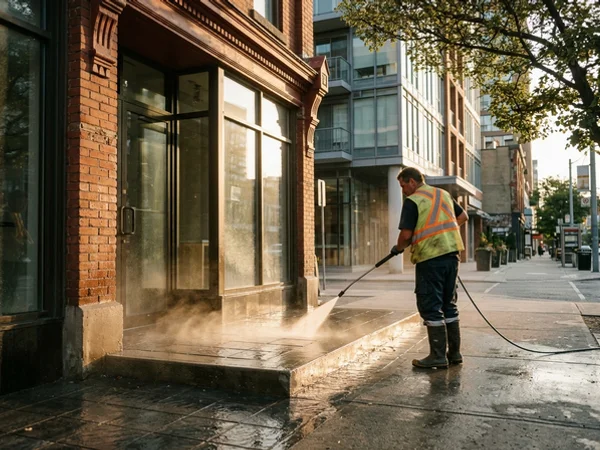 Retail entrance cleaned of salt haze near Yonge and Davisville