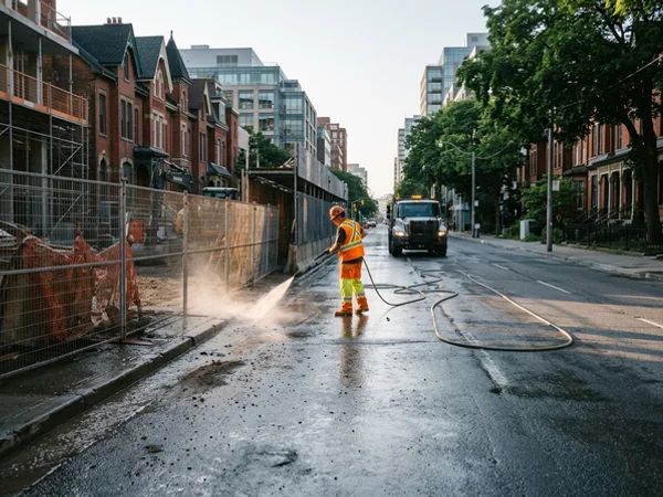 Road lane next to a Vaughan construction site after mud removal