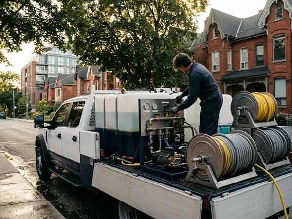 SoftWash proportioner mixing sodium hypochlorite and surfactant