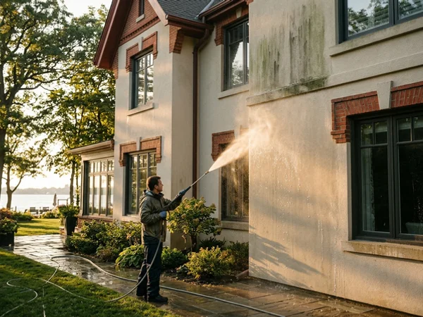 Old Oakville stucco home after SoftWash